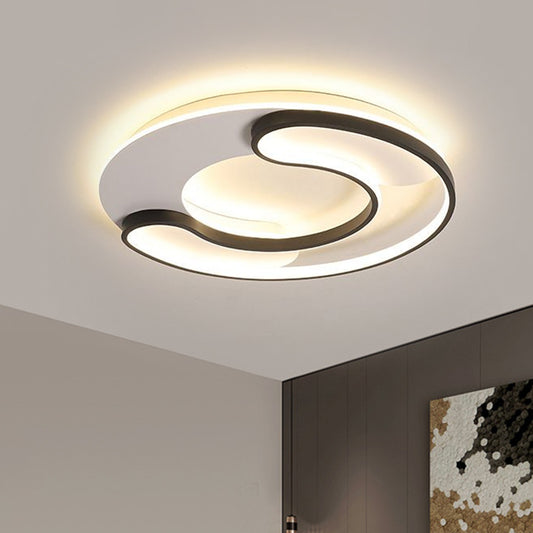18"/20.5" Wide Stacked C-Shape Flushmount Modernist Metallic Sitting Room LED Ceiling Lamp in Black, Warm/White Light Black Clearhalo 'Ceiling Lights' 'Close To Ceiling Lights' 'Close to ceiling' 'Flush mount' Lighting' 1586140
