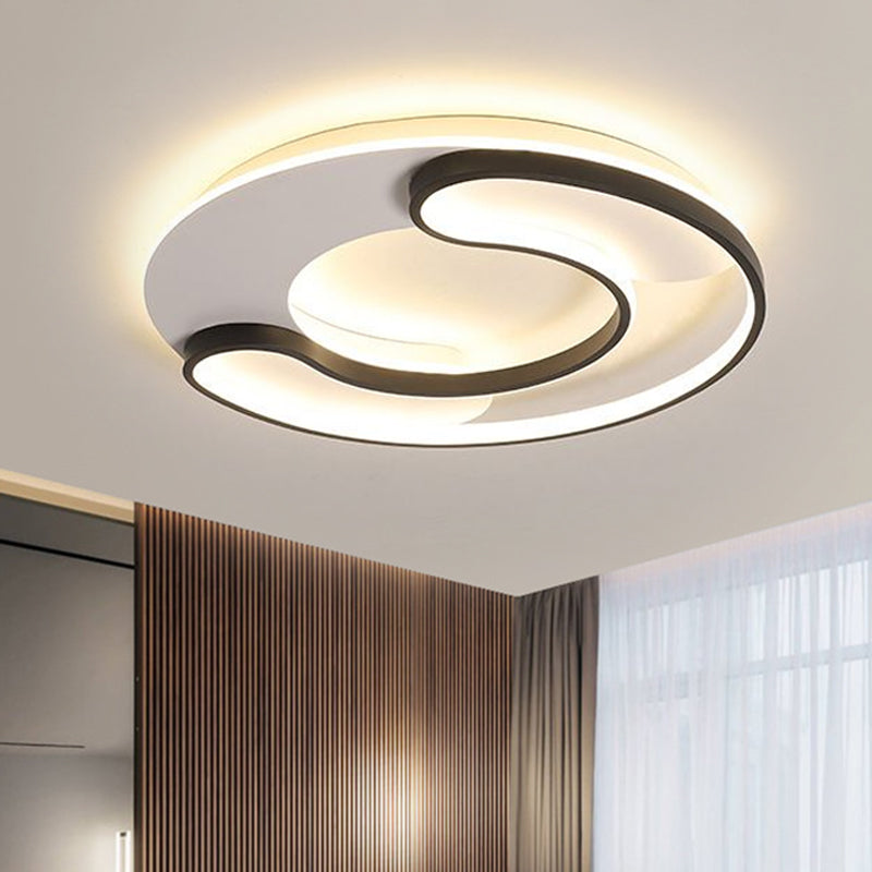 18"/20.5" Wide Stacked C-Shape Flushmount Modernist Metallic Sitting Room LED Ceiling Lamp in Black, Warm/White Light Clearhalo 'Ceiling Lights' 'Close To Ceiling Lights' 'Close to ceiling' 'Flush mount' Lighting' 1586141