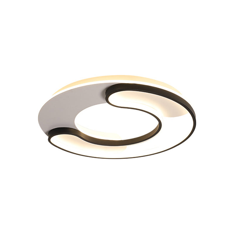 18"/20.5" Wide Stacked C-Shape Flushmount Modernist Metallic Sitting Room LED Ceiling Lamp in Black, Warm/White Light Clearhalo 'Ceiling Lights' 'Close To Ceiling Lights' 'Close to ceiling' 'Flush mount' Lighting' 1586142