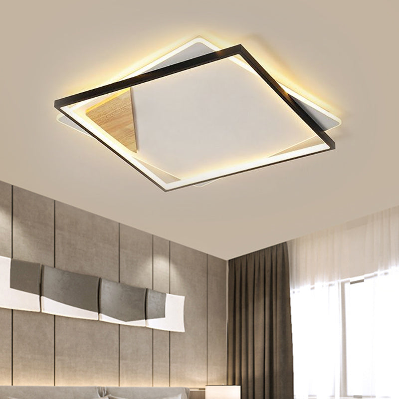 LED Living Room Ceiling Flush Simple Black/Grey Flush Mount Lighting with Square Acrylic Shade in Warm/White Light, 16.5"/20.5" W Black Clearhalo 'Ceiling Lights' 'Close To Ceiling Lights' 'Close to ceiling' 'Flush mount' Lighting' 1586145