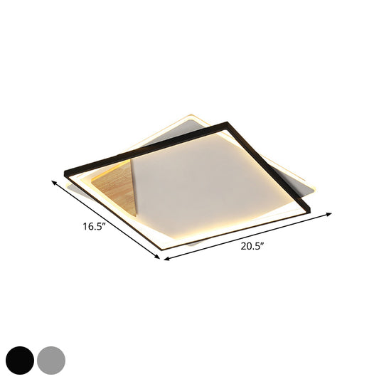 LED Living Room Ceiling Flush Simple Black/Grey Flush Mount Lighting with Square Acrylic Shade in Warm/White Light, 16.5"/20.5" W Clearhalo 'Ceiling Lights' 'Close To Ceiling Lights' 'Close to ceiling' 'Flush mount' Lighting' 1586148