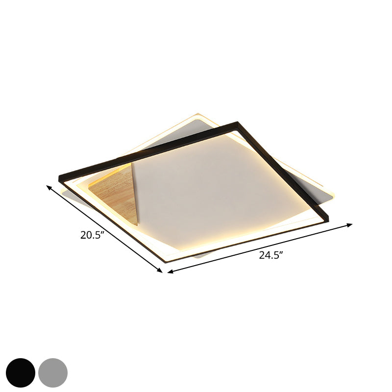 LED Living Room Ceiling Flush Simple Black/Grey Flush Mount Lighting with Square Acrylic Shade in Warm/White Light, 16.5"/20.5" W Clearhalo 'Ceiling Lights' 'Close To Ceiling Lights' 'Close to ceiling' 'Flush mount' Lighting' 1586149