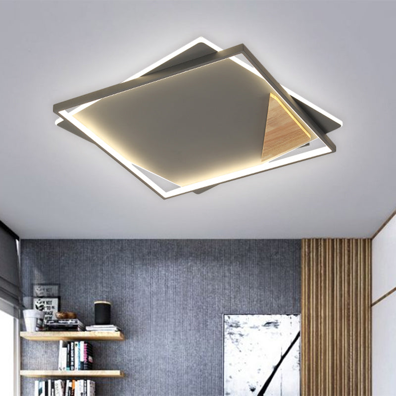 LED Living Room Ceiling Flush Simple Black/Grey Flush Mount Lighting with Square Acrylic Shade in Warm/White Light, 16.5"/20.5" W Clearhalo 'Ceiling Lights' 'Close To Ceiling Lights' 'Close to ceiling' 'Flush mount' Lighting' 1586151