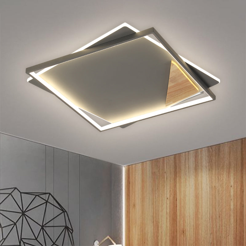 LED Living Room Ceiling Flush Simple Black/Grey Flush Mount Lighting with Square Acrylic Shade in Warm/White Light, 16.5"/20.5" W Clearhalo 'Ceiling Lights' 'Close To Ceiling Lights' 'Close to ceiling' 'Flush mount' Lighting' 1586152