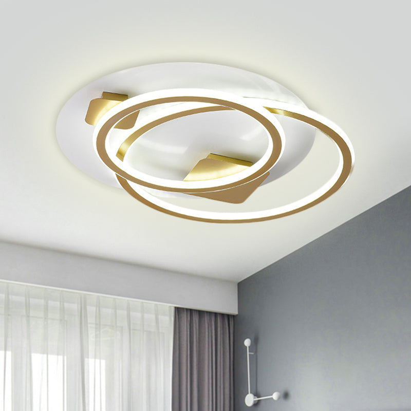 Metallic Dual Ring LED Flush Light Contemporary Close to Ceiling Lighting Fixture in Gold Gold Clearhalo 'Ceiling Lights' 'Close To Ceiling Lights' 'Close to ceiling' 'Semi-flushmount' Lighting' 1586154
