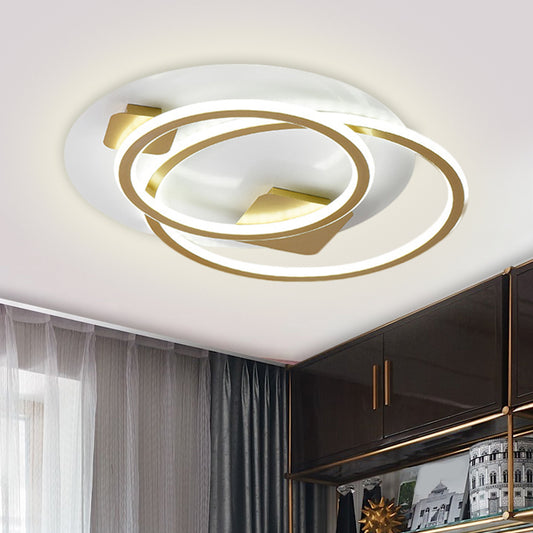 Metallic Dual Ring LED Flush Light Contemporary Close to Ceiling Lighting Fixture in Gold Clearhalo 'Ceiling Lights' 'Close To Ceiling Lights' 'Close to ceiling' 'Semi-flushmount' Lighting' 1586155