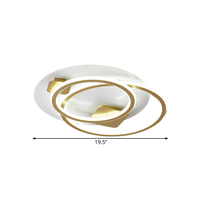 Metallic Dual Ring LED Flush Light Contemporary Close to Ceiling Lighting Fixture in Gold Clearhalo 'Ceiling Lights' 'Close To Ceiling Lights' 'Close to ceiling' 'Semi-flushmount' Lighting' 1586157