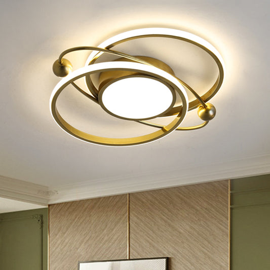 Metal Planetary Orbit Ceiling Flush Simple Style LED Gold Semi Mount Lighting in Warm/White/3 Color Light Gold Clearhalo 'Ceiling Lights' 'Close To Ceiling Lights' 'Close to ceiling' 'Semi-flushmount' Lighting' 1586163