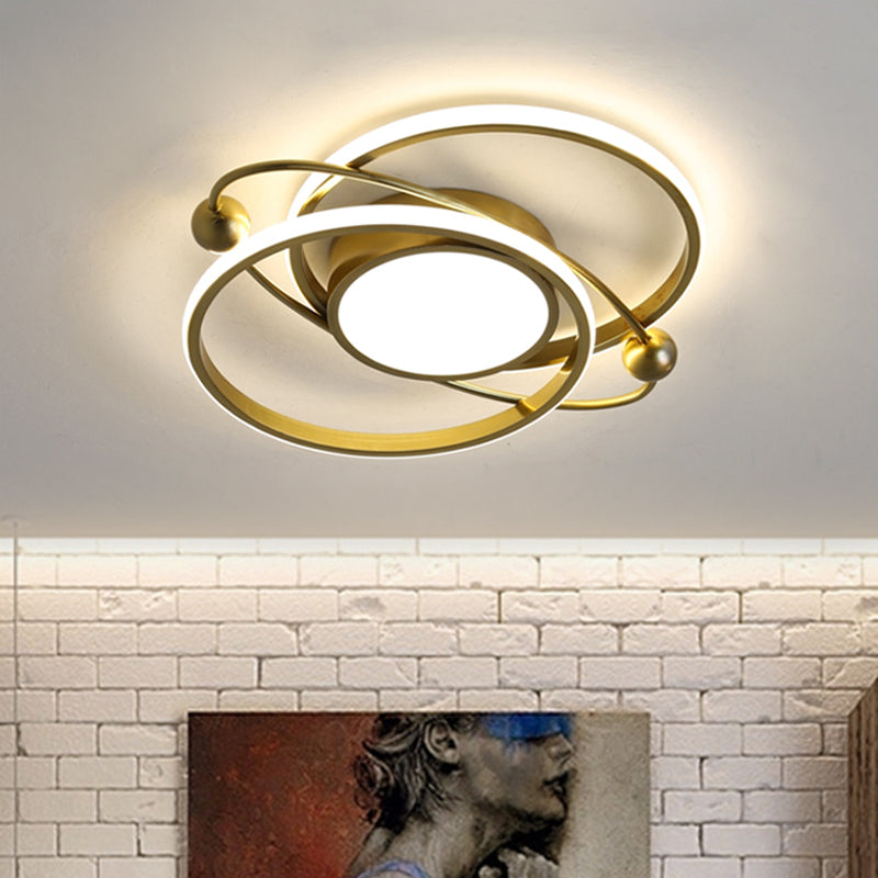 Metal Planetary Orbit Ceiling Flush Simple Style LED Gold Semi Mount Lighting in Warm/White/3 Color Light Clearhalo 'Ceiling Lights' 'Close To Ceiling Lights' 'Close to ceiling' 'Semi-flushmount' Lighting' 1586164