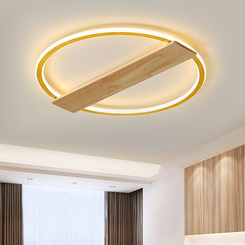 Metallic Ring Flush Mount Lamp Simple Black/Gold LED Ceiling Fixture with Plank Deco in Warm/White Light, 16.5"/20.5" Wide Gold Clearhalo 'Ceiling Lights' 'Close To Ceiling Lights' 'Close to ceiling' 'Flush mount' Lighting' 1586176