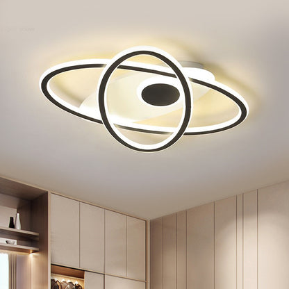 18"/21.5" W Black LED Stacked Oval Semi Flush Contemporary Acrylic Close to Ceiling Lighting in Warm/White Light Black Clearhalo 'Ceiling Lights' 'Close To Ceiling Lights' 'Close to ceiling' 'Semi-flushmount' Lighting' 1586185