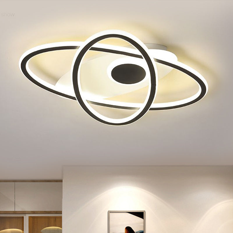 18"/21.5" W Black LED Stacked Oval Semi Flush Contemporary Acrylic Close to Ceiling Lighting in Warm/White Light Clearhalo 'Ceiling Lights' 'Close To Ceiling Lights' 'Close to ceiling' 'Semi-flushmount' Lighting' 1586186