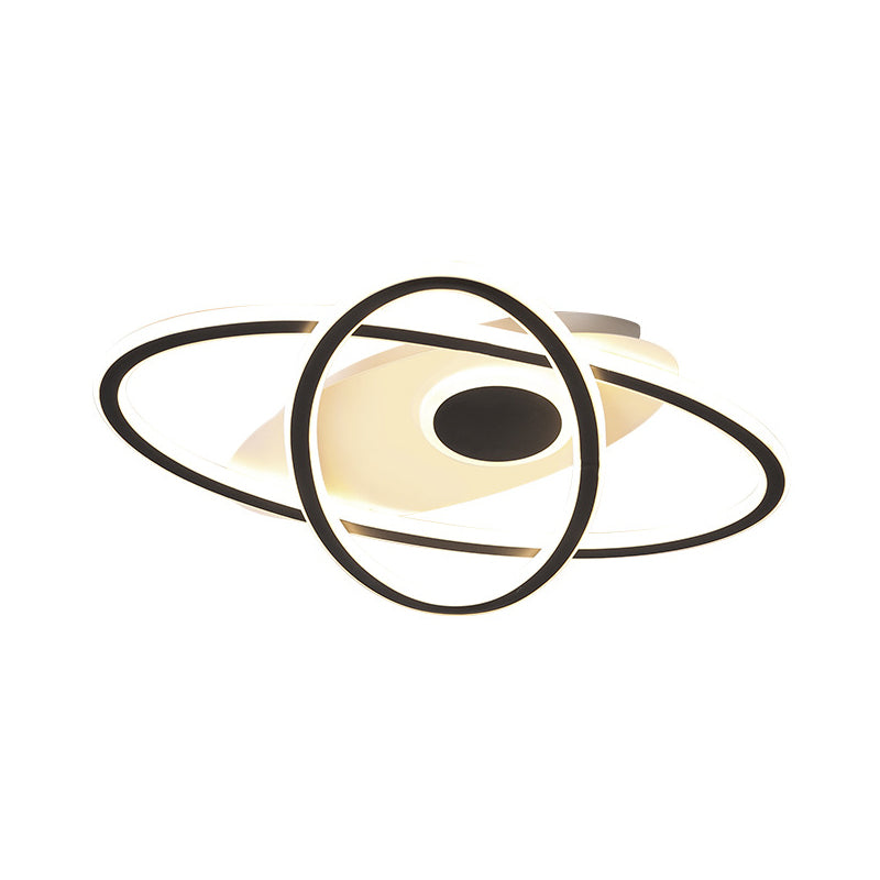 18"/21.5" W Black LED Stacked Oval Semi Flush Contemporary Acrylic Close to Ceiling Lighting in Warm/White Light Clearhalo 'Ceiling Lights' 'Close To Ceiling Lights' 'Close to ceiling' 'Semi-flushmount' Lighting' 1586187