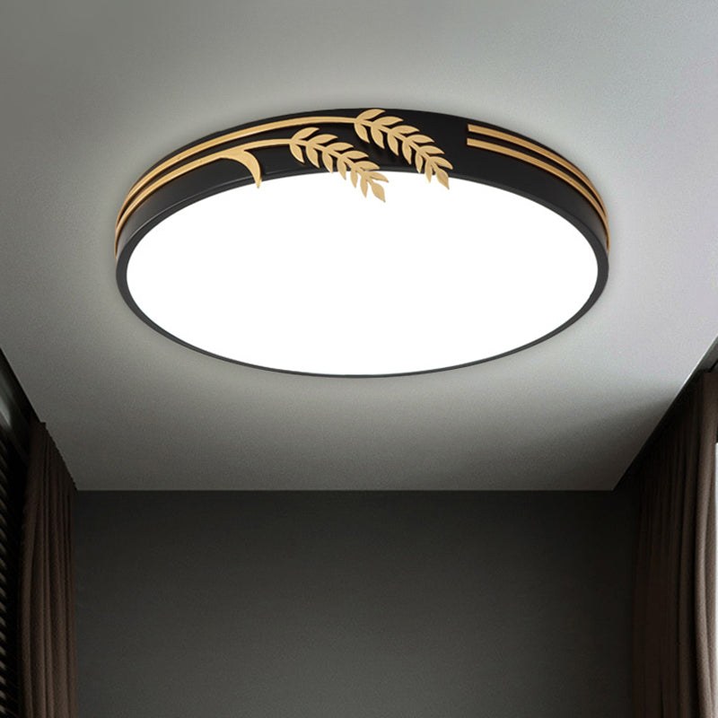 Black LED Round Ceiling Lighting Simple Style Metal Flush Mount with Wheat Deco in Warm/White Light, 16"/19.5" Wide Black Clearhalo 'Ceiling Lights' 'Close To Ceiling Lights' 'Close to ceiling' 'Flush mount' Lighting' 1586190