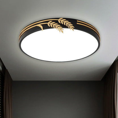 Black LED Round Ceiling Lighting Simple Style Metal Flush Mount with Wheat Deco in Warm/White Light, 16"/19.5" Wide Black Clearhalo 'Ceiling Lights' 'Close To Ceiling Lights' 'Close to ceiling' 'Flush mount' Lighting' 1586190
