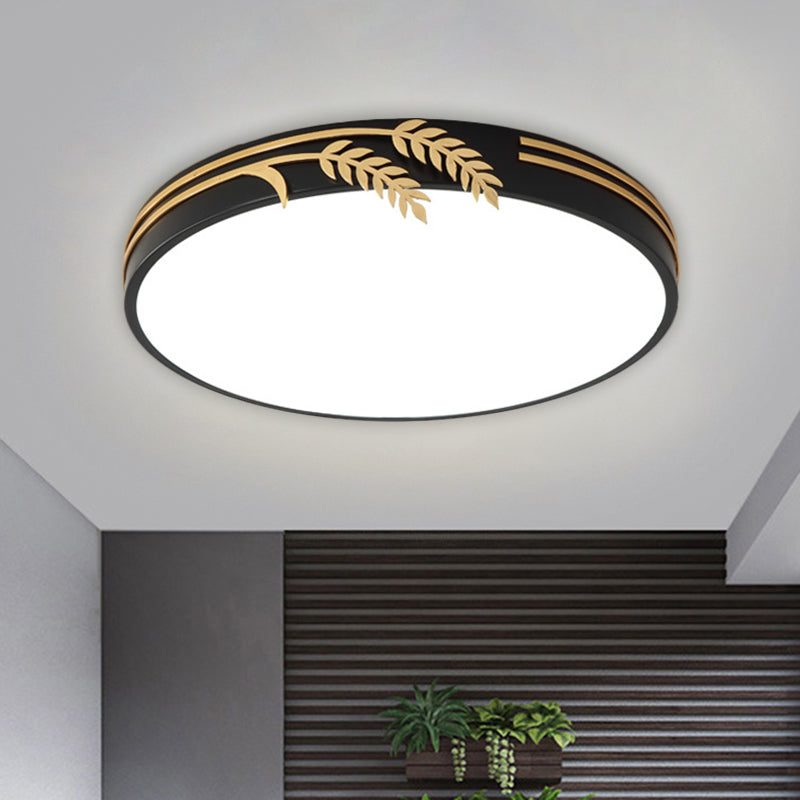 Black LED Round Ceiling Lighting Simple Style Metal Flush Mount with Wheat Deco in Warm/White Light, 16"/19.5" Wide Clearhalo 'Ceiling Lights' 'Close To Ceiling Lights' 'Close to ceiling' 'Flush mount' Lighting' 1586191