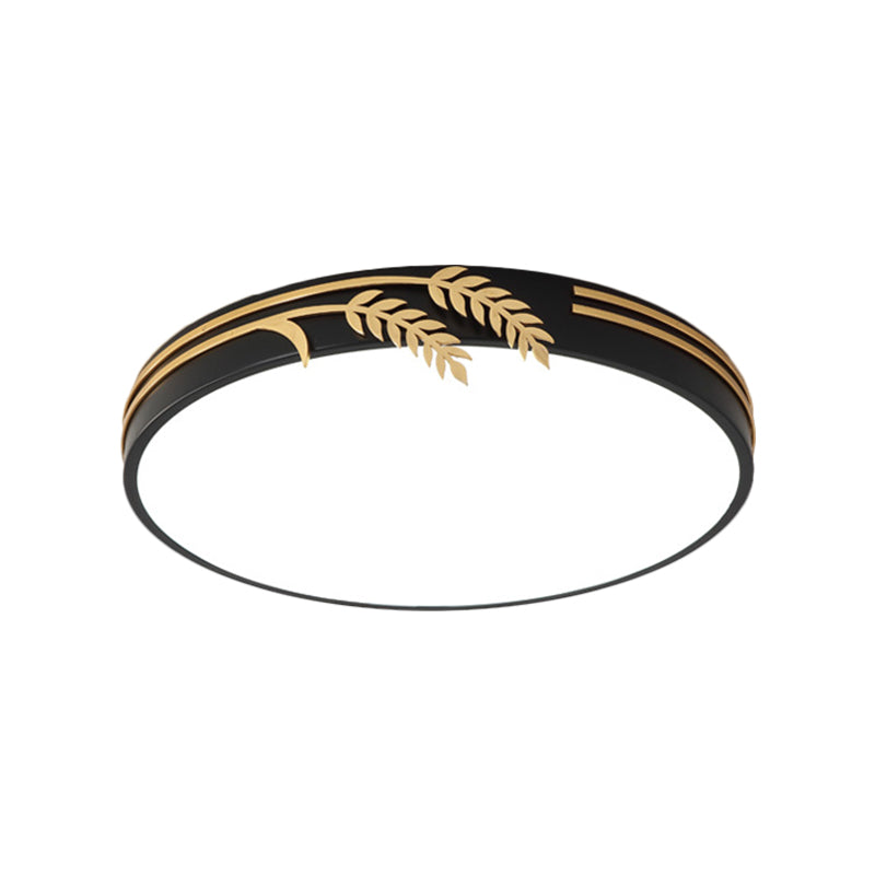 Black LED Round Ceiling Lighting Simple Style Metal Flush Mount with Wheat Deco in Warm/White Light, 16"/19.5" Wide Clearhalo 'Ceiling Lights' 'Close To Ceiling Lights' 'Close to ceiling' 'Flush mount' Lighting' 1586192
