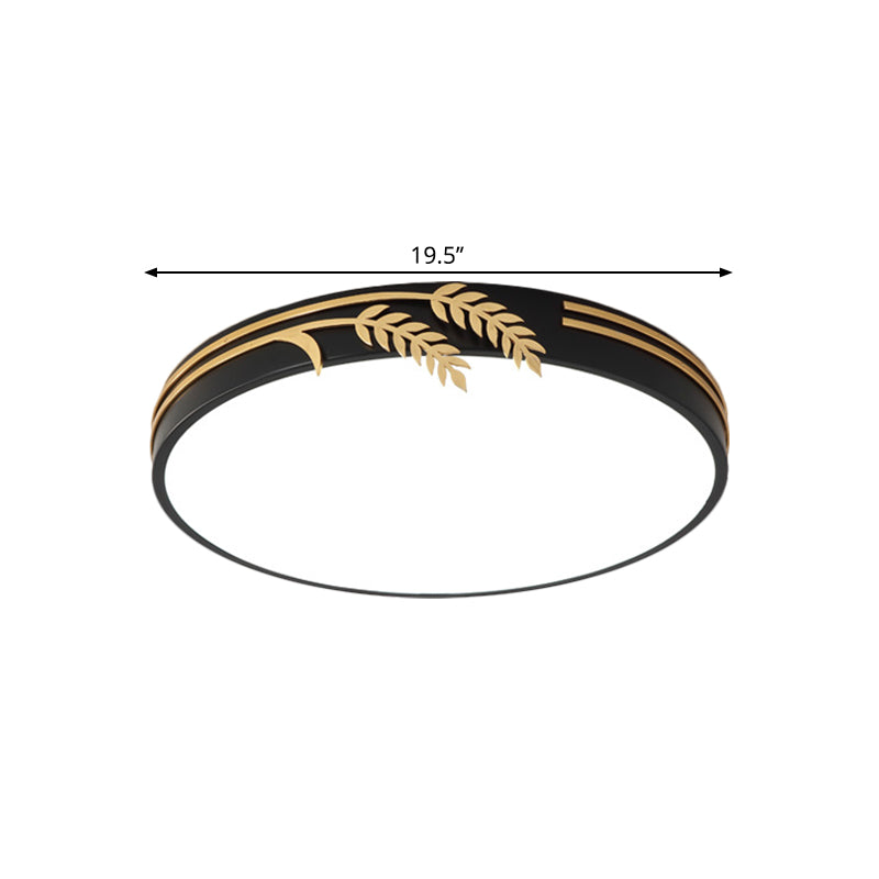 Black LED Round Ceiling Lighting Simple Style Metal Flush Mount with Wheat Deco in Warm/White Light, 16"/19.5" Wide Clearhalo 'Ceiling Lights' 'Close To Ceiling Lights' 'Close to ceiling' 'Flush mount' Lighting' 1586194