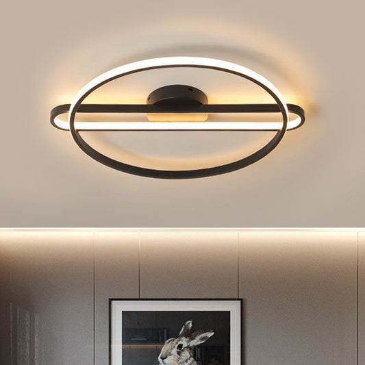 16.5"/20.5" Wide Ring Bedroom Semi Flush Metallic LED Modernist Close to Ceiling Lighting in Black, Warm/White Light Black Clearhalo 'Ceiling Lights' 'Close To Ceiling Lights' 'Close to ceiling' 'Semi-flushmount' Lighting' 1586213