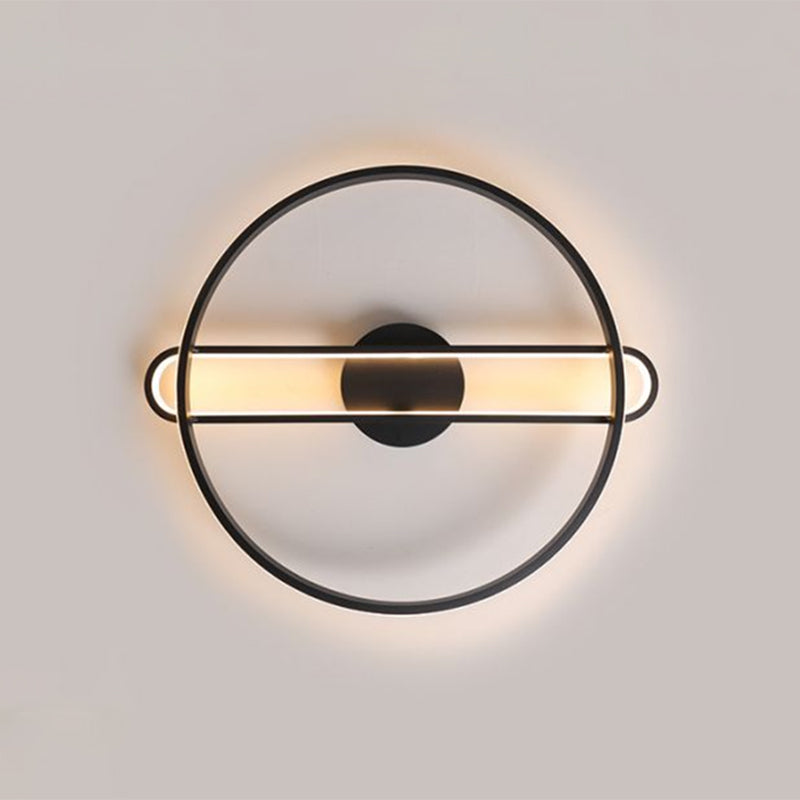 16.5"/20.5" Wide Ring Bedroom Semi Flush Metallic LED Modernist Close to Ceiling Lighting in Black, Warm/White Light Clearhalo 'Ceiling Lights' 'Close To Ceiling Lights' 'Close to ceiling' 'Semi-flushmount' Lighting' 1586215