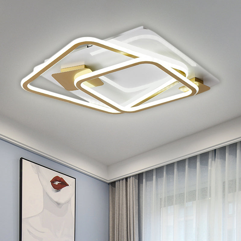 Square Bedroom Ceiling Lighting Metal LED Simplicity Semi Flush Mount Light in Gold Gold Clearhalo 'Ceiling Lights' 'Close To Ceiling Lights' 'Close to ceiling' 'Semi-flushmount' Lighting' 1586230