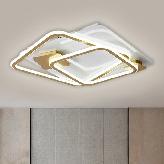 Square Bedroom Ceiling Lighting Metal LED Simplicity Semi Flush Mount Light in Gold Clearhalo 'Ceiling Lights' 'Close To Ceiling Lights' 'Close to ceiling' 'Semi-flushmount' Lighting' 1586231