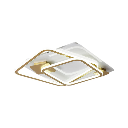 Square Bedroom Ceiling Lighting Metal LED Simplicity Semi Flush Mount Light in Gold Clearhalo 'Ceiling Lights' 'Close To Ceiling Lights' 'Close to ceiling' 'Semi-flushmount' Lighting' 1586232