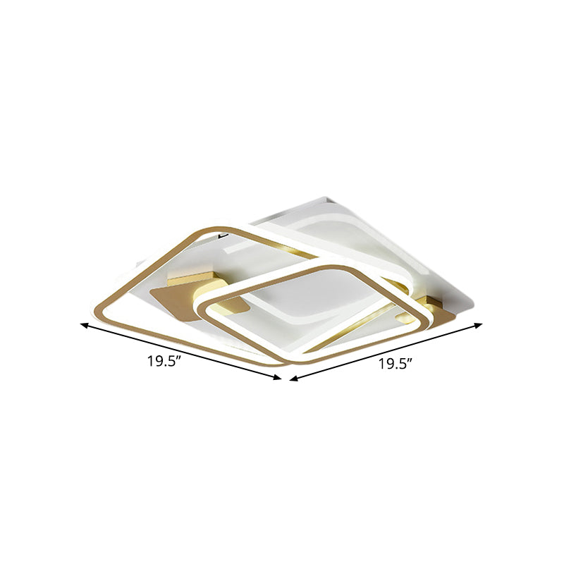 Square Bedroom Ceiling Lighting Metal LED Simplicity Semi Flush Mount Light in Gold Clearhalo 'Ceiling Lights' 'Close To Ceiling Lights' 'Close to ceiling' 'Semi-flushmount' Lighting' 1586233