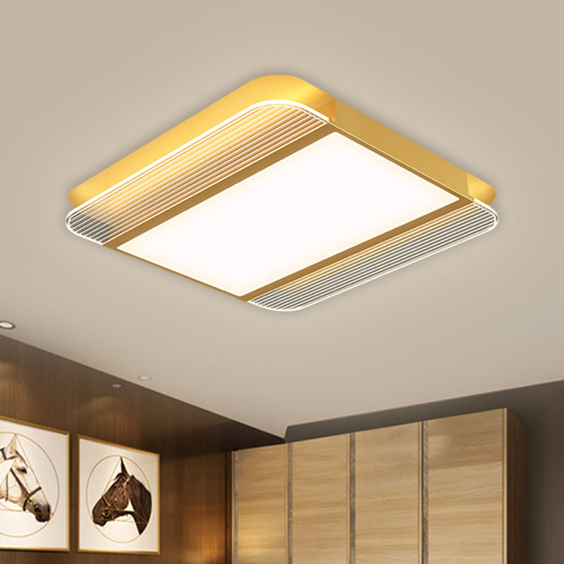 Gold LED Square Flush Mount Simplicity Metallic Close to Ceiling Lighting Fixture in Warm/White Light, 18"/21.5" Wide Gold Clearhalo 'Ceiling Lights' 'Close To Ceiling Lights' 'Close to ceiling' 'Flush mount' Lighting' 1586238