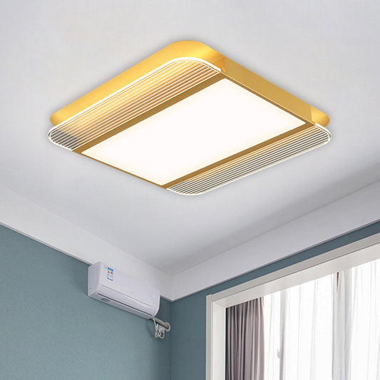 Gold LED Square Flush Mount Simplicity Metallic Close to Ceiling Lighting Fixture in Warm/White Light, 18"/21.5" Wide Clearhalo 'Ceiling Lights' 'Close To Ceiling Lights' 'Close to ceiling' 'Flush mount' Lighting' 1586239