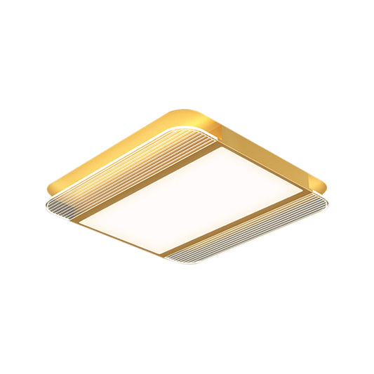 Gold LED Square Flush Mount Simplicity Metallic Close to Ceiling Lighting Fixture in Warm/White Light, 18"/21.5" Wide Clearhalo 'Ceiling Lights' 'Close To Ceiling Lights' 'Close to ceiling' 'Flush mount' Lighting' 1586240