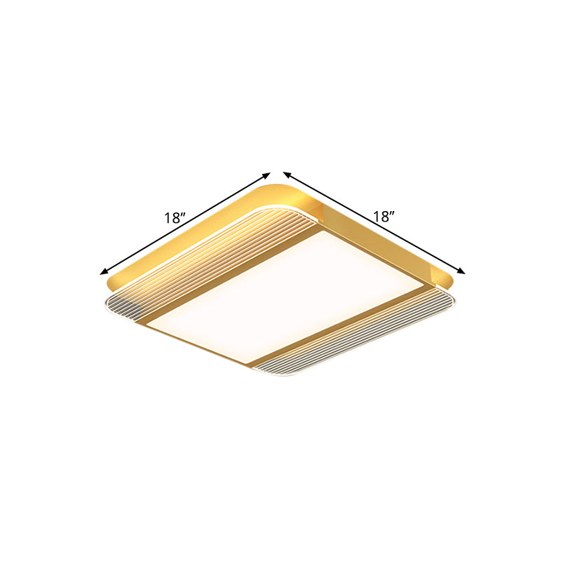Gold LED Square Flush Mount Simplicity Metallic Close to Ceiling Lighting Fixture in Warm/White Light, 18"/21.5" Wide Clearhalo 'Ceiling Lights' 'Close To Ceiling Lights' 'Close to ceiling' 'Flush mount' Lighting' 1586241