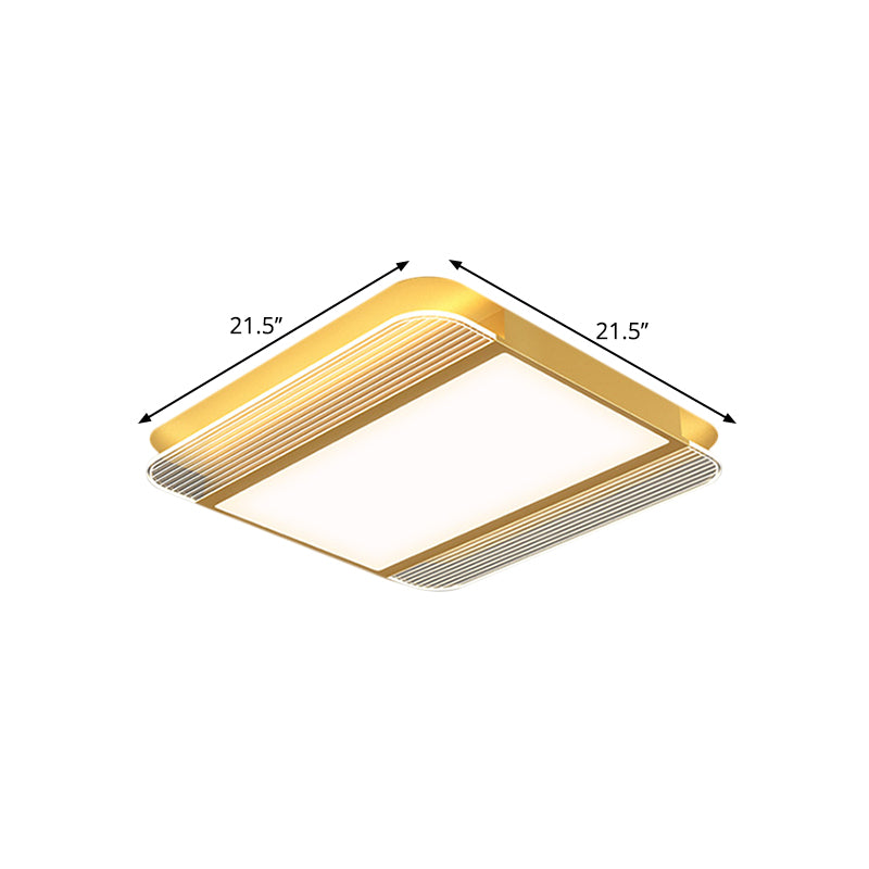 Gold LED Square Flush Mount Simplicity Metallic Close to Ceiling Lighting Fixture in Warm/White Light, 18"/21.5" Wide Clearhalo 'Ceiling Lights' 'Close To Ceiling Lights' 'Close to ceiling' 'Flush mount' Lighting' 1586242
