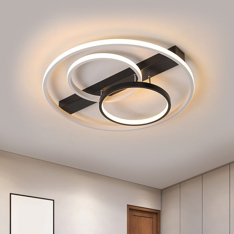 16.5"/20.5" Width 3-Ring Ceiling Flush Contemporary Metal Black and White LED Semi Flush Mount in Warm/White Light Clearhalo 'Ceiling Lights' 'Close To Ceiling Lights' 'Close to ceiling' 'Semi-flushmount' Lighting' 1586269