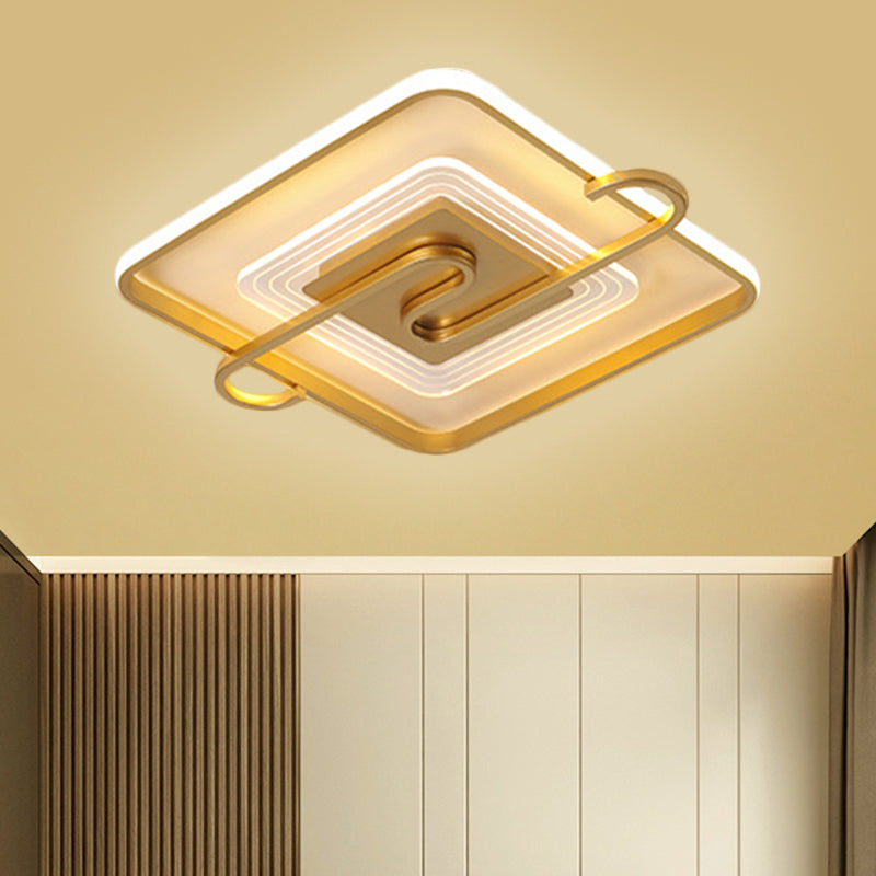 16.5"/20.5" W Square Parlor Flushmount Metal LED Contemporary Close to Ceiling Lamp in Gold, Warm/White Light Gold Clearhalo 'Ceiling Lights' 'Close To Ceiling Lights' 'Close to ceiling' 'Flush mount' Lighting' 1586299
