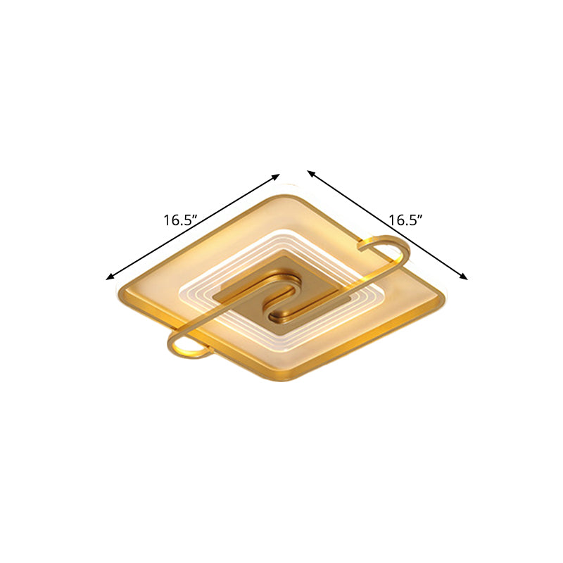 16.5"/20.5" W Square Parlor Flushmount Metal LED Contemporary Close to Ceiling Lamp in Gold, Warm/White Light Clearhalo 'Ceiling Lights' 'Close To Ceiling Lights' 'Close to ceiling' 'Flush mount' Lighting' 1586302