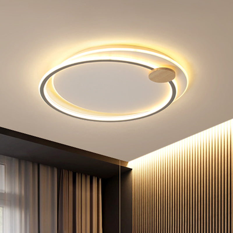Metal LED Circle Ceiling Lamp Simplicity Black/Grey Flush Mount Lighting Fixture in Warm/White Light, 16.5"/20.5" Width - Grey - Clearhalo - 'Ceiling Lights' - 'Close To Ceiling Lights' - 'Close to ceiling' - 'Flush mount' - Lighting' - 1586308