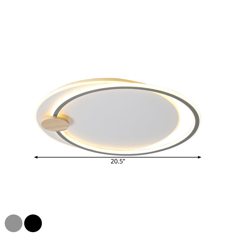Metal LED Circle Ceiling Lamp Simplicity Black/Grey Flush Mount Lighting Fixture in Warm/White Light, 16.5"/20.5" Width - Clearhalo - 'Ceiling Lights' - 'Close To Ceiling Lights' - 'Close to ceiling' - 'Flush mount' - Lighting' - 1586312