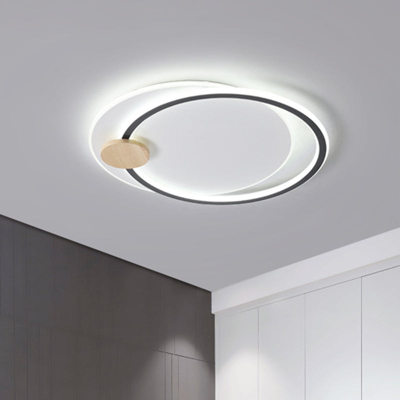 Metal LED Circle Ceiling Lamp Simplicity Black/Grey Flush Mount Lighting Fixture in Warm/White Light, 16.5"/20.5" Width - Clearhalo - 'Ceiling Lights' - 'Close To Ceiling Lights' - 'Close to ceiling' - 'Flush mount' - Lighting' - 1586314