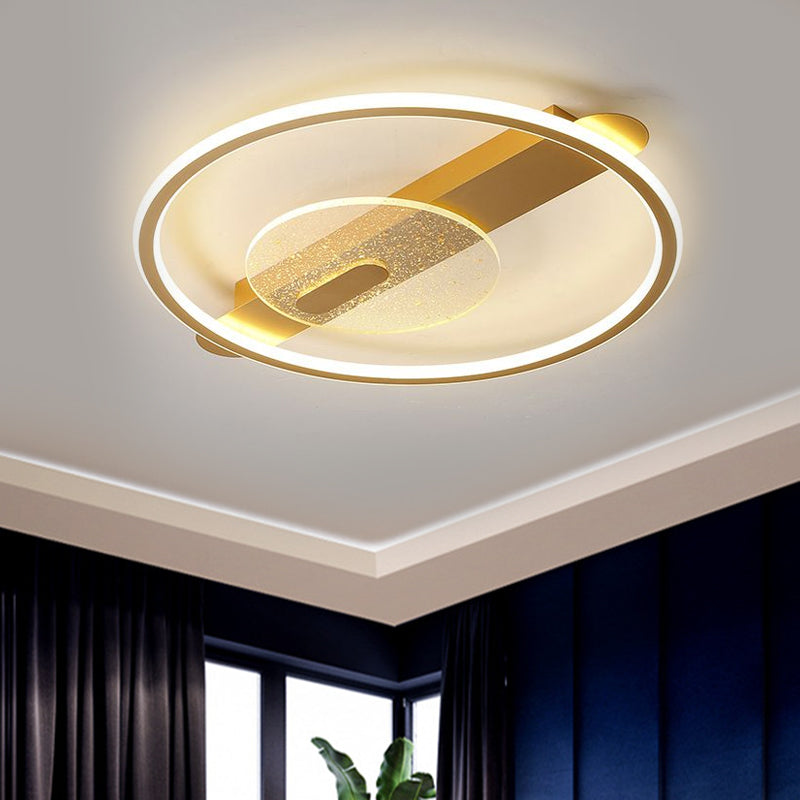 Black/Gold LED Round Semi-Flush Mount Simplicity Acrylic Ceiling Lamp Fixture in Warm/White Light, 16.5"/20.5" Width - Gold - Clearhalo - 'Ceiling Lights' - 'Close To Ceiling Lights' - 'Close to ceiling' - 'Semi-flushmount' - Lighting' - 1586322