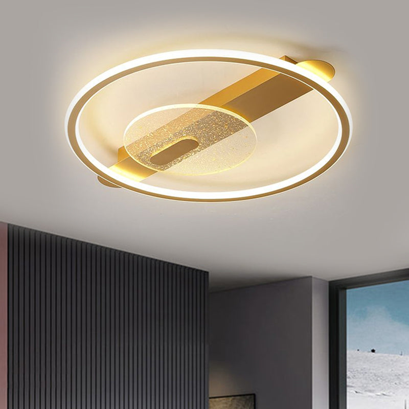 Black/Gold LED Round Semi-Flush Mount Simplicity Acrylic Ceiling Lamp Fixture in Warm/White Light, 16.5"/20.5" Width - Clearhalo - 'Ceiling Lights' - 'Close To Ceiling Lights' - 'Close to ceiling' - 'Semi-flushmount' - Lighting' - 1586323