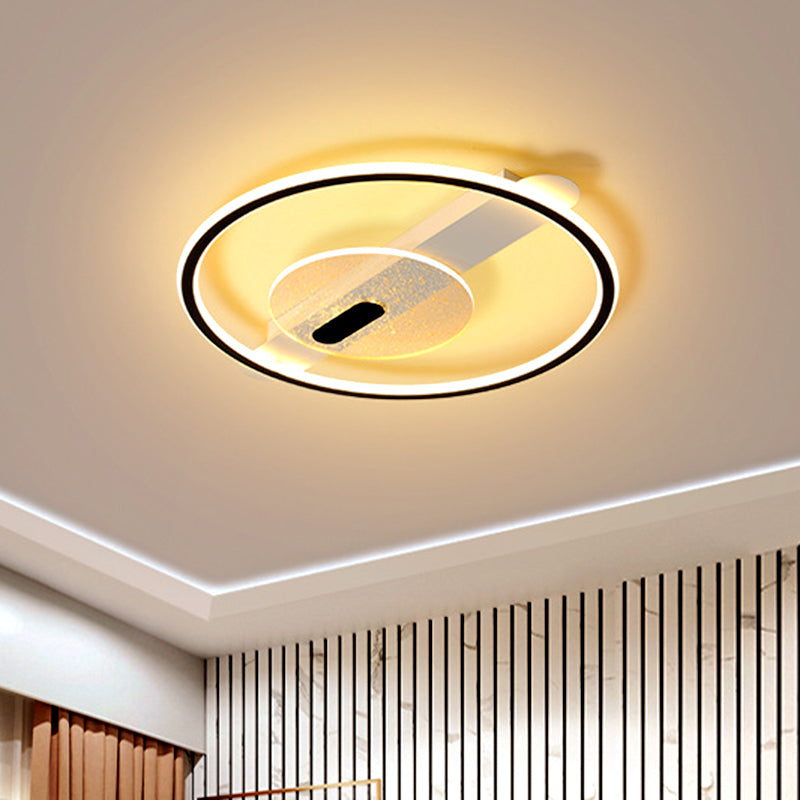 Black/Gold LED Round Semi-Flush Mount Simplicity Acrylic Ceiling Lamp Fixture in Warm/White Light, 16.5"/20.5" Width - Clearhalo - 'Ceiling Lights' - 'Close To Ceiling Lights' - 'Close to ceiling' - 'Semi-flushmount' - Lighting' - 1586328