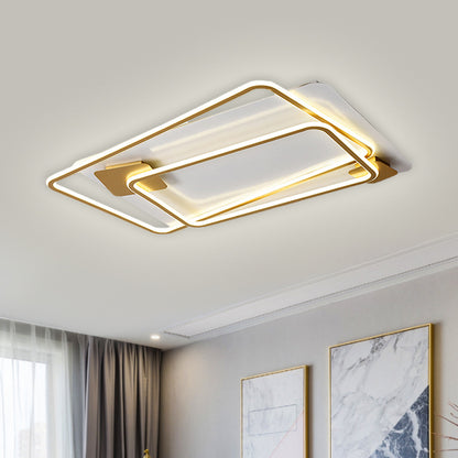 Rectangle Semi Flush Light Simple Style Metallic Sitting Room LED Close to Ceiling Lamp Gold Clearhalo 'Ceiling Lights' 'Close To Ceiling Lights' 'Close to ceiling' 'Semi-flushmount' Lighting' 1586331