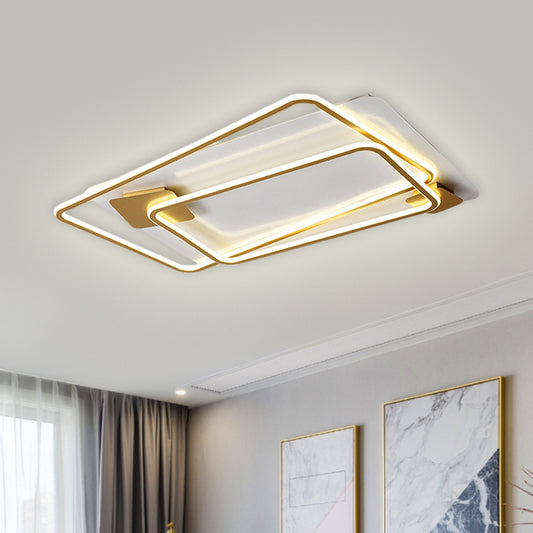Rectangle Semi Flush Light Simple Style Metallic Sitting Room LED Close to Ceiling Lamp Gold Clearhalo 'Ceiling Lights' 'Close To Ceiling Lights' 'Close to ceiling' 'Semi-flushmount' Lighting' 1586331