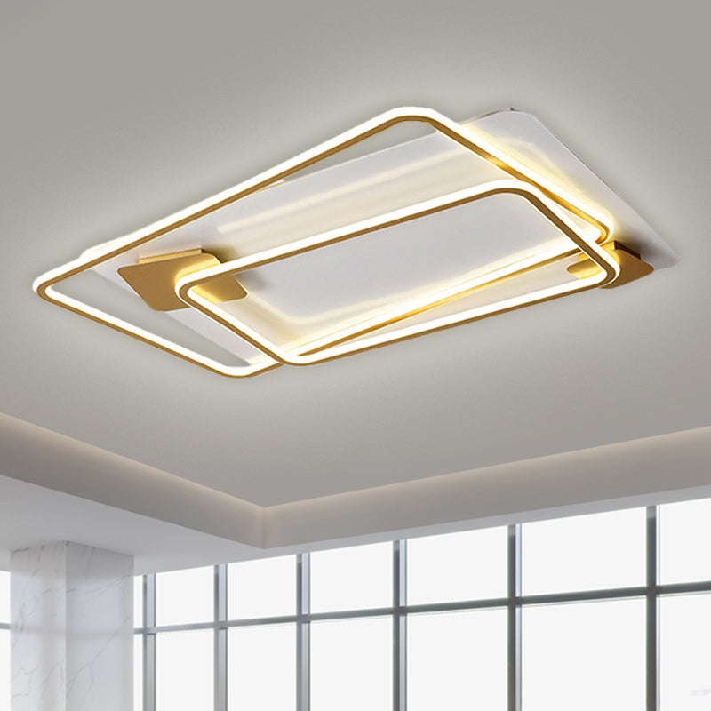 Rectangle Semi Flush Light Simple Style Metallic Sitting Room LED Close to Ceiling Lamp - Clearhalo - 'Ceiling Lights' - 'Close To Ceiling Lights' - 'Close to ceiling' - 'Semi-flushmount' - Lighting' - 1586332