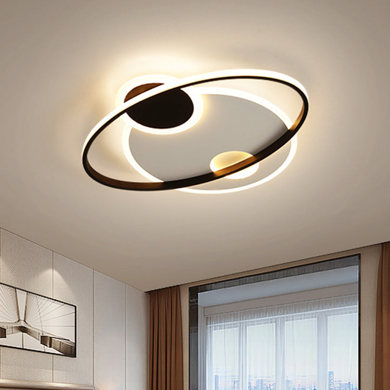 19"/21.5" W Planetary Orbit Semi Flush Minimalist Metal Great Room LED Ceiling Lighting in Black, Warm/White Light Clearhalo 'Ceiling Lights' 'Close To Ceiling Lights' 'Close to ceiling' 'Semi-flushmount' Lighting' 1586336