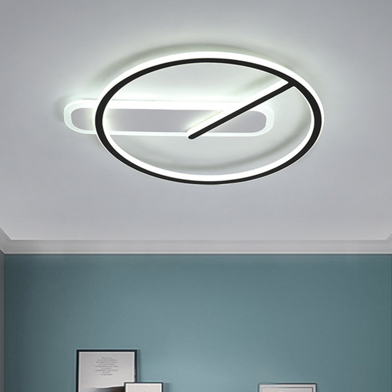 LED Parlor Semi Flush Mount Minimalist Black Ceiling Lighting with Ring and Linear Shade in Warm/White/3 Color Light - Black - Clearhalo - 'Ceiling Lights' - 'Close To Ceiling Lights' - 'Close to ceiling' - 'Semi-flushmount' - Lighting' - 1586340