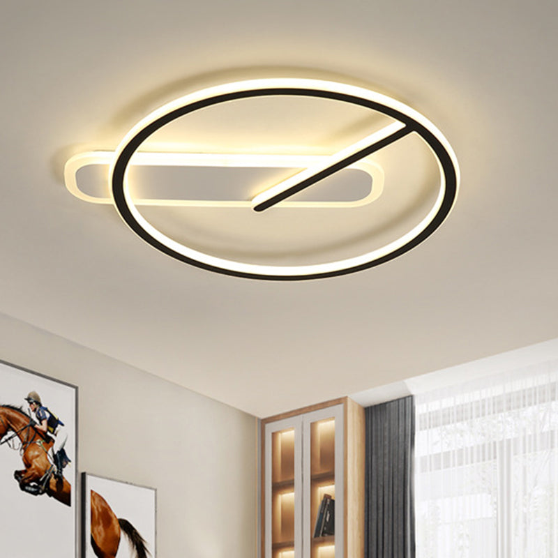 LED Parlor Semi Flush Mount Minimalist Black Ceiling Lighting with Ring and Linear Shade in Warm/White/3 Color Light - Clearhalo - 'Ceiling Lights' - 'Close To Ceiling Lights' - 'Close to ceiling' - 'Semi-flushmount' - Lighting' - 1586341