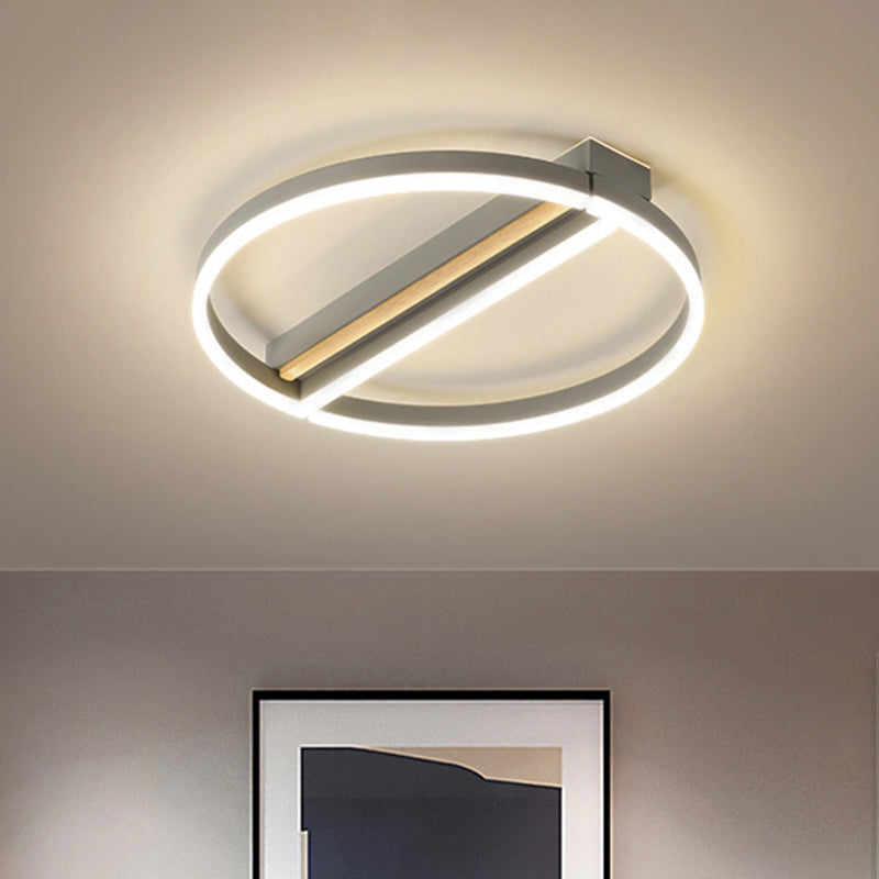 16.5"/20.5" Wide Circle Semi Flush Mount Minimalism Metal LED Parlor Ceiling Fixture in Gold/Grey, Warm/White Light Grey Clearhalo 'Ceiling Lights' 'Close To Ceiling Lights' 'Close to ceiling' 'Flush mount' Lighting' 1586344