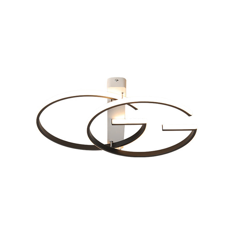 Dual G-Shape Metal Ceiling Lighting Minimalist LED Black Semi-Flush Mount in Warm/White Light, 18"/21.5" Wide